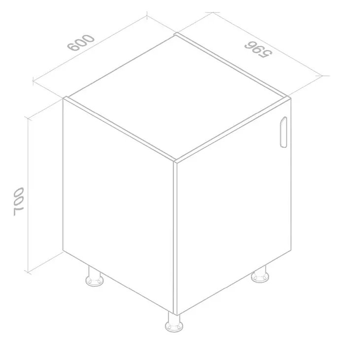 Top Element B Mueble bajo de cocina - An x Pr x Al: 60 x 58 x 70 cm, Blanco - Ilustración de un mueble de cocina con dimensiones de 600x596x700 mm, ideal para el diseño de cocinas.