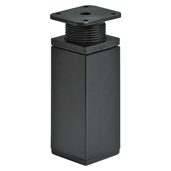 Hettich Möbelfuß - Traglast: 50 kg, Kunststoff, Höhenverstellung: 10 cm - 12 cm, Schwarz - Schwarzes, quadratisches Möbelfuß mit Gewinde für eine einfache Montage. Ideal für individuelle Möbeldesigns und stabile Konstruktionen.