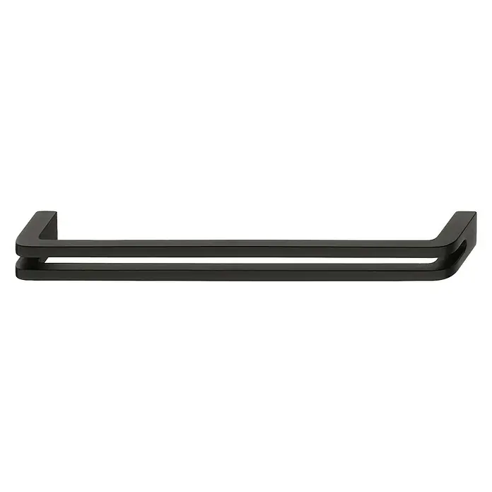 Häfele Tirador para muebles - Tipo de tirador del mueble: Estribo, L x An x Al: 170 x 28 x 18 mm, Negro - Toallero doble negro para un diseño de baño elegante. Proporciona espacio amplio y garantiza el orden en el baño.