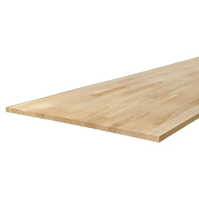 Exclusivholz Leimholzplatte Eiche slim - Eiche, Qualitätsstufe Leimholzplatte: B/C, 1.200 x 400 x 12,5 mm - Eine helle, rechteckige Holzplatte mit sichtbarer Maserung, ideal für Möbelbau oder als Arbeitsfläche. Natürliches und robustes Design.