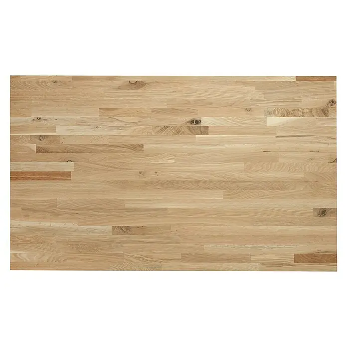 Exclusivholz Leimholzplatte Eiche slim - Eiche, Qualitätsstufe Leimholzplatte: B/C, 1.200 x 600 x 12,5 mm - Helle Holzplatte aus massiven, verleimten Holzstücken, die eine robuste und natürliche Oberfläche für Möbel oder Arbeitsplatten bietet.