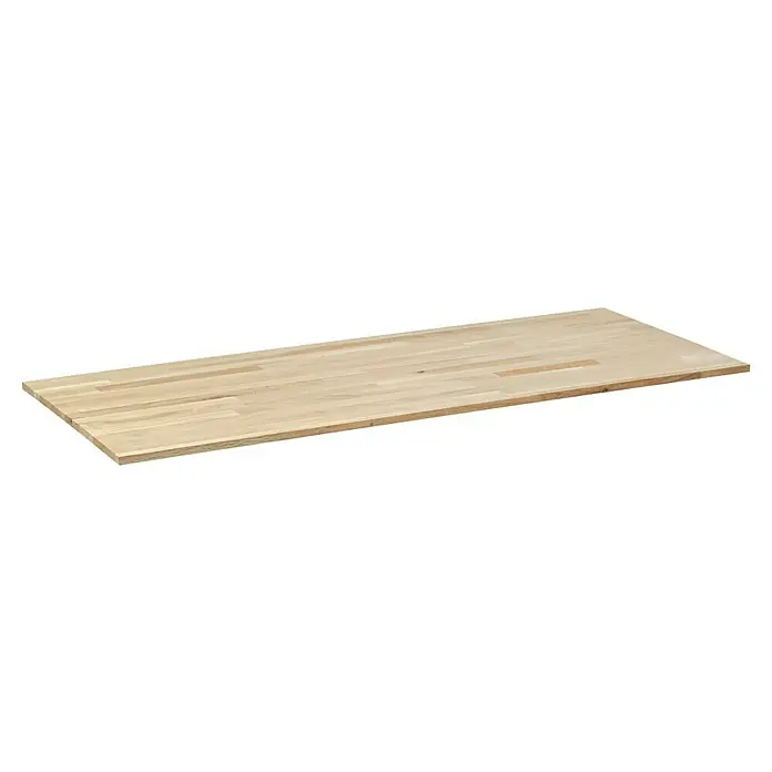Exclusivholz Leimholzplatte Eiche slim - Eiche, Qualitätsstufe Leimholzplatte: B/C, 1.200 x 400 x 12,5 mm - Eine helle, rechteckige Arbeitsplatte aus Holz, ideal für DIY-Projekte, mit einer klaren, laminierten Oberfläche, die die natürliche Maserung betont.