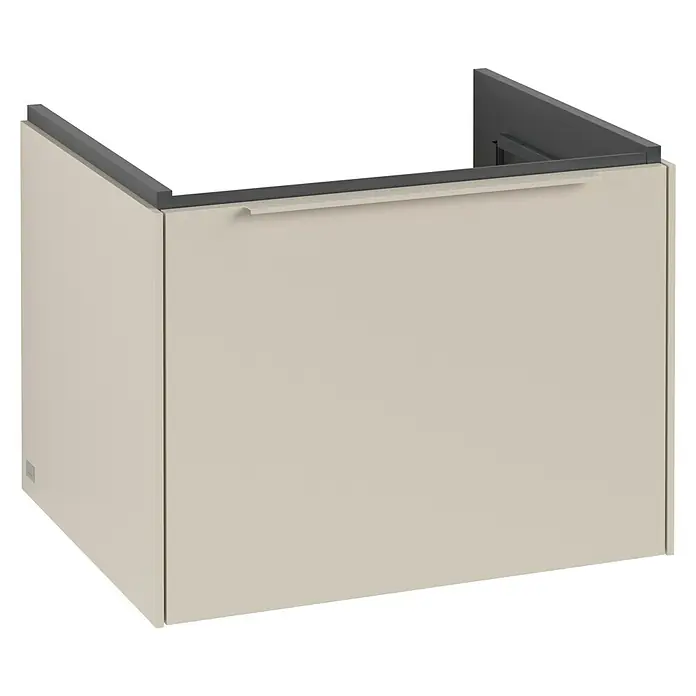 Villeroy & Boch Subway 3.0 Waschbeckenunterschrank - Cashmere Grey, Anzahl Schubladen: 1 Stk., Farbe Griff: Monochrom, B x T x H: 57,2 x 47,8 x 42,9 cm, Mit Beleuchtung - Ein stilvoller Waschtischunterschrank in Beige mit dunkler Abdeckung. Ideal für moderne Badezimmer.