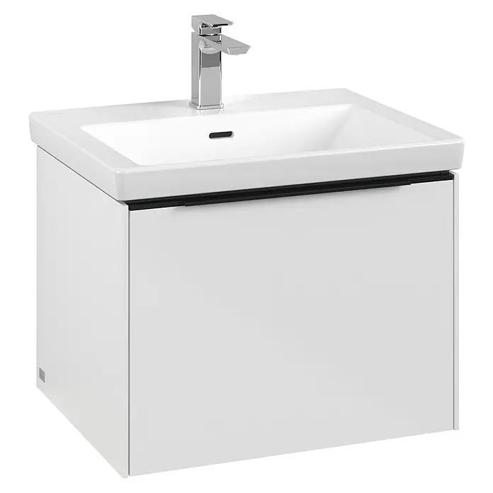 Villeroy & Boch Subway 3.0 Waschbeckenunterschrank - Brilliant White, Anzahl Schubladen: 1 Stk., Farbe Griff: Volcano Black, B x T x H: 57,2 x 47,8 x 42,9 cm, Mit Beleuchtung - Ein elegantes, modernes Waschbecken mit Unterschrank in Weiß und Chromarmatur. Stilvolle Badezimmerausstattung für zeitgemäßes Design.