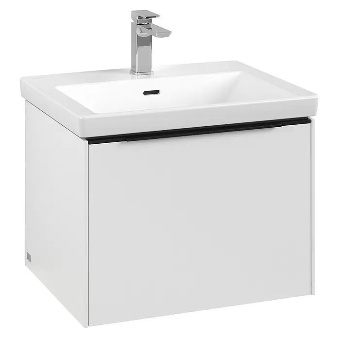 Villeroy & Boch Subway 3.0 Waschbeckenunterschrank - Pure White, Anzahl Schubladen: 1 Stk., Farbe Griff: Volcano Black, B x T x H: 57,2 x 47,8 x 42,9 cm, Mit Beleuchtung - Elegantes Waschbecken mit Unterschrank in Weiß. Das schlichte Design und die hochwertige Verarbeitung machen es zu einem Hingucker im Badezimmer.
