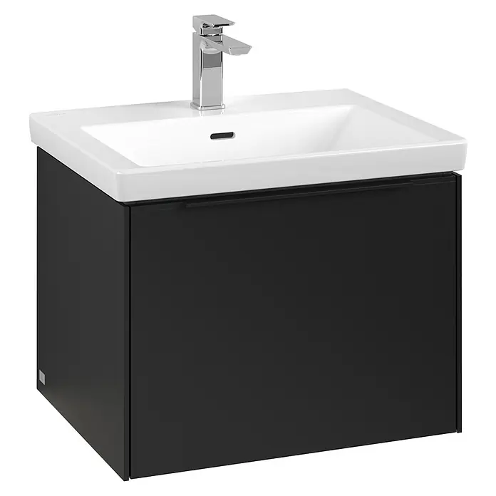 Villeroy & Boch Subway 3.0 Waschbeckenunterschrank - Volcano Black, Anzahl Schubladen: 1 Stk., Farbe Griff: Volcano Black, B x T x H: 57,2 x 47,8 x 42,9 cm, Mit Beleuchtung - Ein modernes Waschbecken mit Unterschrank in Schwarz und Weiß. Elegantes Design für Badezimmer mit minimalistischem Touch.