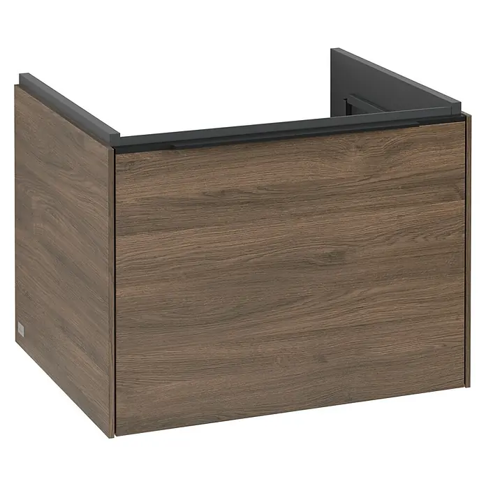 Villeroy & Boch Subway 3.0 Waschbeckenunterschrank - Arizona Oak, Anzahl Schubladen: 1 Stk., Farbe Griff: Volcano Black, B x T x H: 57,2 x 47,8 x 42,9 cm, Mit Beleuchtung - Attraktiver Waschtischunterschrank in Holzoptik mit minimalistischem Design für ein modernes Badezimmer.