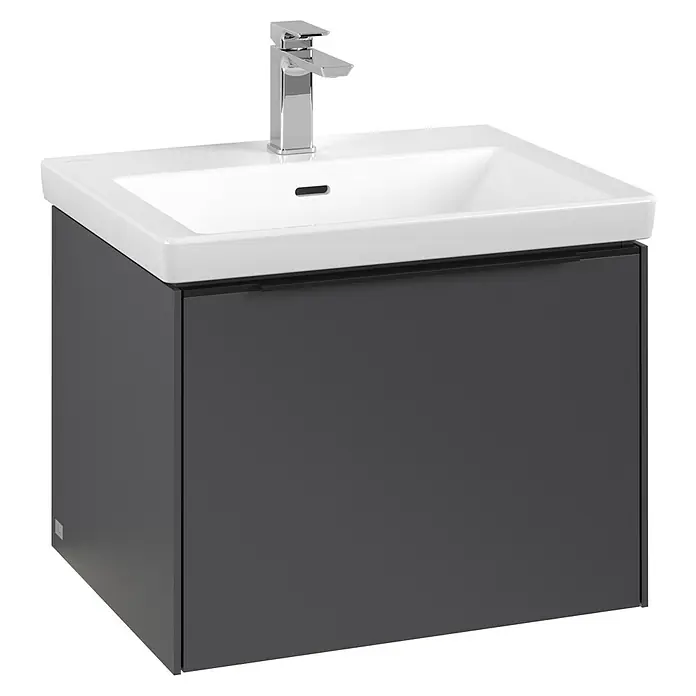 Villeroy & Boch Subway 3.0 Waschbeckenunterschrank - Graphite, Anzahl Schubladen: 1 Stk., Farbe Griff: Volcano Black, B x T x H: 57,2 x 47,8 x 42,9 cm, Mit Beleuchtung - Elegantes Waschbecken mit Unterschrank in Anthrazit und Armatur in Chrom. Das moderne Badmöbelstück bietet stilvollen Stauraum.