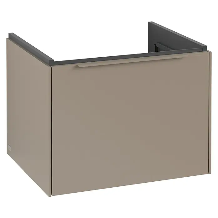 Villeroy & Boch Subway 3.0 Waschbeckenunterschrank - Taupe, Anzahl Schubladen: 1 Stk., Farbe Griff: Monochrom, B x T x H: 57,2 x 47,8 x 42,9 cm, Mit Beleuchtung - Einbau-Waschtischunterschrank in Taupe mit grauer Abdeckung. Elegantes Möbelstück für das moderne Badezimmer.