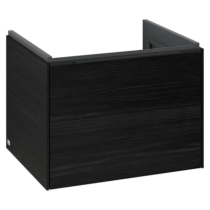 Villeroy & Boch Subway 3.0 Waschbeckenunterschrank - Black Oak, Anzahl Schubladen: 1 Stk., Farbe Griff: Volcano Black, B x T x H: 57,2 x 47,8 x 42,9 cm, Mit Beleuchtung - Moderner schwarzer Holzunterschrank mit minimalistischem Design, ideal für Badezimmer oder Waschküche. Stilvoll und funktional.