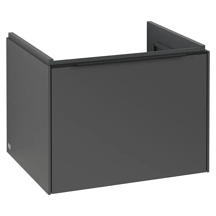 Villeroy & Boch Subway 3.0 Waschbeckenunterschrank - Graphite, Anzahl Schubladen: 1 Stk., Farbe Griff: Volcano Black, B x T x H: 57,2 x 47,8 x 42,9 cm, Mit Beleuchtung - Dunkelgrauer Waschtischunterschrank für das Badezimmer, der eine moderne und minimalistische Ästhetik bietet.\n