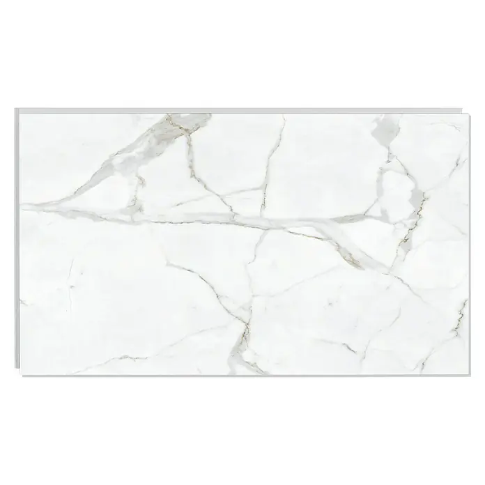 Inspiro Revestimiento de pared de PVC Eclipse Gloss - 75 x 45 cm, Gris Eclipse - Elegante baldosa de mármol con finas vetas grises y doradas, perfecta para interiores elegantes. La superficie pulida proporciona un ambiente lujoso.