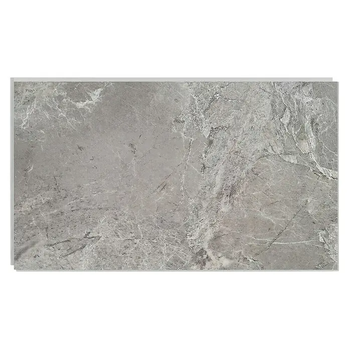 Inspiro Revestimiento de pared de PVC Mirage Gloss - 75 x 45 cm, Gris - Losa de mármol gris con delicadas vetas blancas, ideal para interiores elegantes que buscan un toque lujoso. La superficie es pulida y lisa.