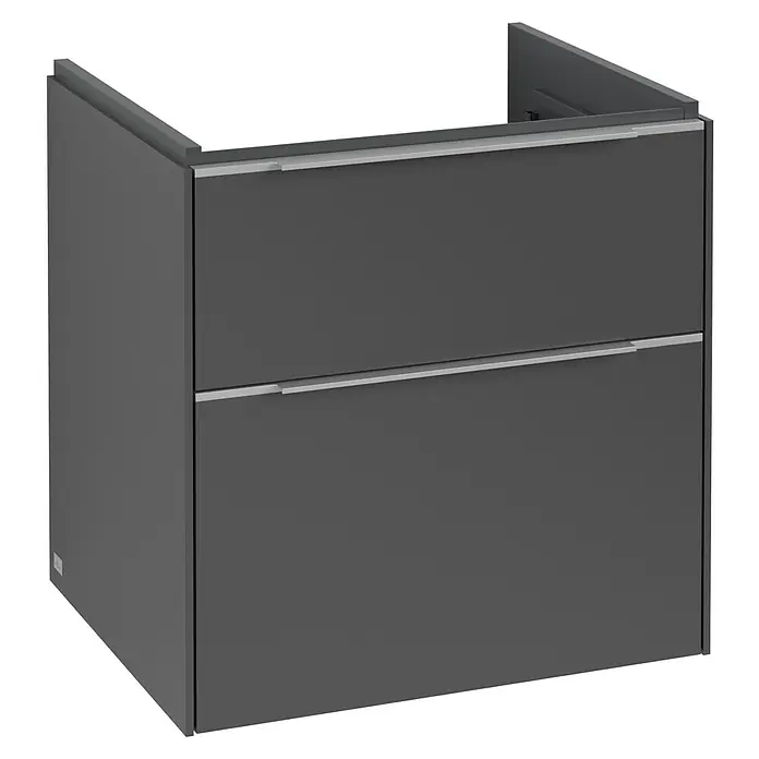 Villeroy & Boch Subway 3.0 Waschbeckenunterschrank - Graphite, Anzahl Schubladen: 2 Stk., Farbe Griff: Aluminium glänzend, B x T x H: 57,2 x 47,8 x 57,6 cm - Grauer Waschtischunterschrank mit zwei Schubladen und schlichten Griffen. Stilvolles und modernes Design für Ihr Badezimmer.