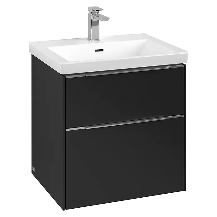 Villeroy & Boch Subway 3.0 Waschbeckenunterschrank - Volcano Black, Anzahl Schubladen: 2 Stk., Farbe Griff: Aluminium glänzend, B x T x H: 57,2 x 47,8 x 57,6 cm - Elegantes Badezimmer-Waschbecken mit Unterschrank in Anthrazit und weißem Aufsatzwaschtisch. Moderner Stil für jedes Badezimmer.