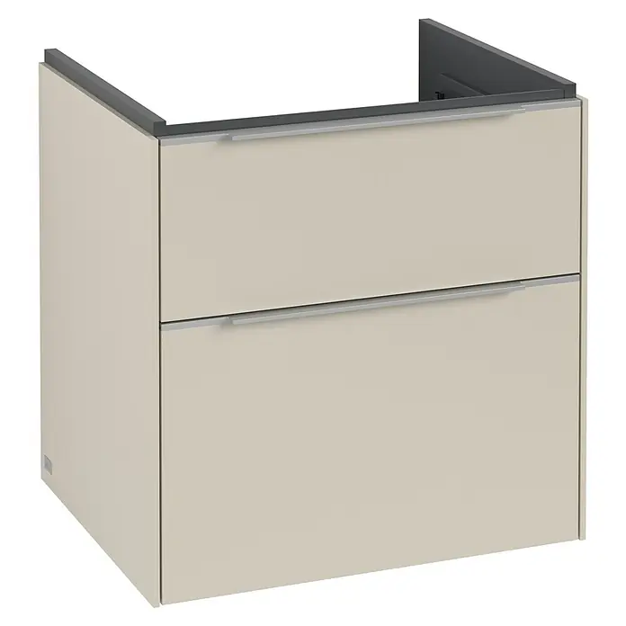 Villeroy & Boch Subway 3.0 Waschbeckenunterschrank - Cashmere Grey, Anzahl Schubladen: 2 Stk., Farbe Griff: Aluminium glänzend, B x T x H: 57,2 x 47,8 x 57,6 cm - Ein eleganter Badezimmerschrank mit zwei Schubladen in einer sanften Farbe, ideal für moderne Badezimmer.
