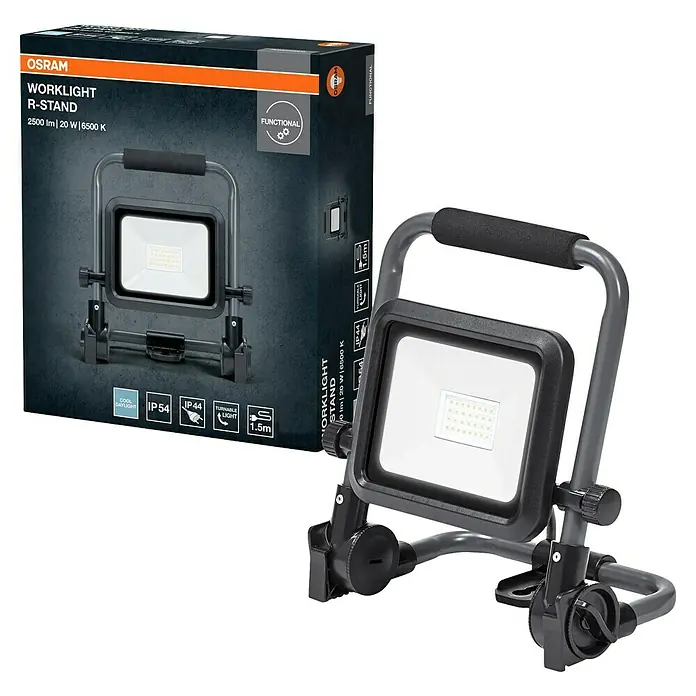 Osram LED-Baustrahler Worklight Value R-Stand - 20 W, 2.000 lm, 6.500 K, 238 x 148,6 x 254 mm, IP54 - Das OSRAM Worklight R-Stand: 2500 lm starkes Arbeitslicht mit 20 W Leistung und 6500 K Farbtemperatur, ideal für den professionellen Einsatz.