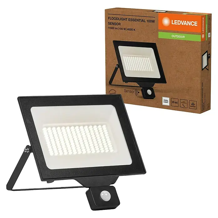 Ledvance Essential LED-Strahler Sensor - 100 W, 1.500 lm, 4.000 K, L x B x H: 337 x 45 x 310 mm, IP65 - LEDVANCE Floodlight Essential 100W Sensor Außenstrahler, ideal für die Beleuchtung von Außenbereichen mit 11500 Lumen, 100W Leistung und 4000K Farbtemperatur.