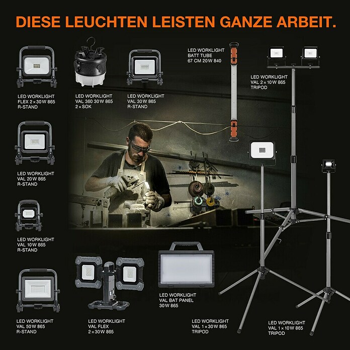 Ledvance LED Baustrahler Tripod (20 W, 2 000 lm, 6 500 K, 1 070 x 920 x 1 550 mm, IP54) | BAUHAUS