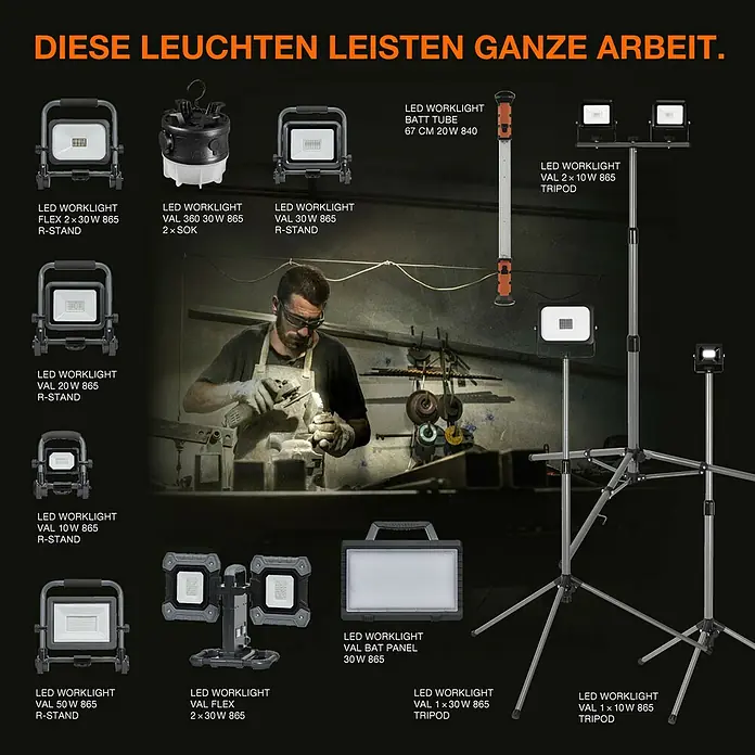 Ledvance LED Baustrahler Tripod - 20 W, 2.000 lm, 6.500 K, 1.070 x 920 x 1.550 mm, IP54 - LED-Arbeitsleuchten: Vielfältige Auswahl an robusten und leistungsstarken LED-Leuchten für verschiedene Anwendungen.