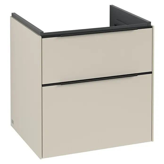 Villeroy & Boch Subway 3.0 Waschbeckenunterschrank - Cashmere Grey, Anzahl Schubladen: 2 Stk., Farbe Griff: Volcano Black, B x T x H: 57,2 x 47,8 x 57,6 cm - Ein moderner Badunterschrank in Beige mit zwei Schubladen und schwarzen Griffen. Ideal für jedes Badezimmer!