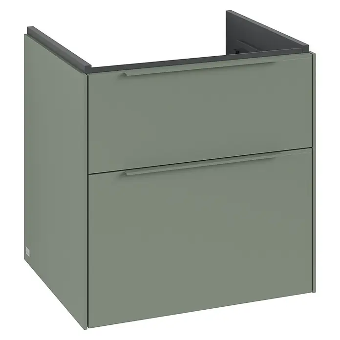 Villeroy & Boch Subway 3.0 Waschbeckenunterschrank - Soft Green, Anzahl Schubladen: 2 Stk., Farbe Griff: Monochrom, B x T x H: 57,2 x 47,8 x 57,6 cm - Ein moderner Badezimmerschrank mit zwei Schubladen in einem sanften Grünton, ideal für stilvolle Badgestaltung.