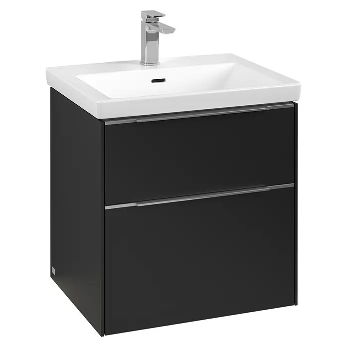 Villeroy & Boch Subway 3.0 Waschbeckenunterschrank - Volcano Black, Anzahl Schubladen: 2 Stk., Farbe Griff: Aluminium glänzend, B x T x H: 57,2 x 47,8 x 57,6 cm, Mit Beleuchtung - Modernes Badezimmer-Waschbecken mit Unterschrank in Anthrazit und einer Armatur aus Chrom. Elegantes Design für ein stilvolles Bad.