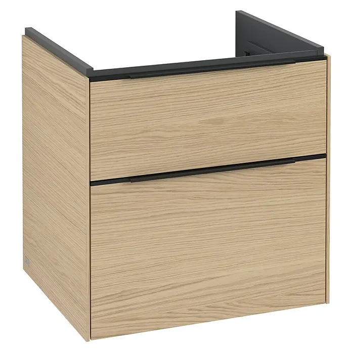 Villeroy & Boch Subway 3.0 Waschbeckenunterschrank - Nordik Oak, Anzahl Schubladen: 2 Stk., Farbe Griff: Volcano Black, B x T x H: 57,2 x 47,8 x 57,6 cm - Dieser Waschtischunterschrank in Holzoptik mit zwei Schubladen ist eine stilvolle Ergänzung für jedes Badezimmer.