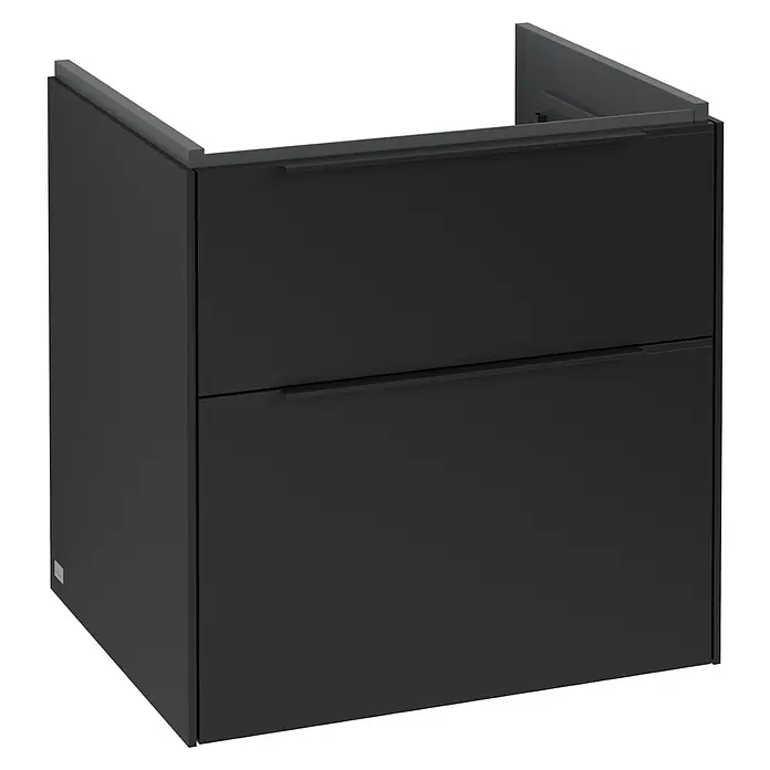 Villeroy & Boch Subway 3.0 Waschbeckenunterschrank - Volcano Black, Anzahl Schubladen: 2 Stk., Farbe Griff: Volcano Black, B x T x H: 57,2 x 47,8 x 57,6 cm - Ein moderner Unterschrank mit zwei Schubladen in Mattschwarz, ideal für stilvolle Badezimmerdesigns, bietet praktischen Stauraum und minimalistische Ästhetik.