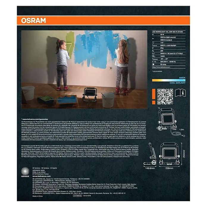 Osram LED-Baustrahler Worklight Value R-Stand - 20 W, 2.000 lm, 6.500 K, 238 x 148,6 x 254 mm, IP54 - LED Worklight VAL 20W 865 R-STAND: Robuster LED-Strahler für den Innen- und Außenbereich mit hoher Lichtleistung und langer Lebensdauer.