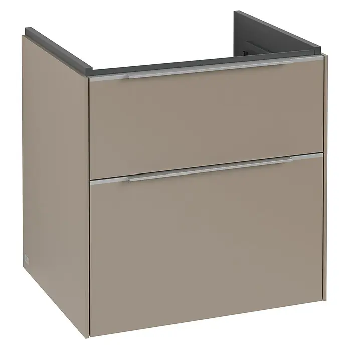 Villeroy & Boch Subway 3.0 Waschbeckenunterschrank - Taupe, Anzahl Schubladen: 2 Stk., Farbe Griff: Aluminium glänzend, B x T x H: 57,2 x 47,8 x 57,6 cm, Mit Beleuchtung - Modernes Badezimmer-Waschbeckenmöbel in Taupe mit zwei Schubladen und eleganten Griffen. Ideal für stilvolle Badezimmer.