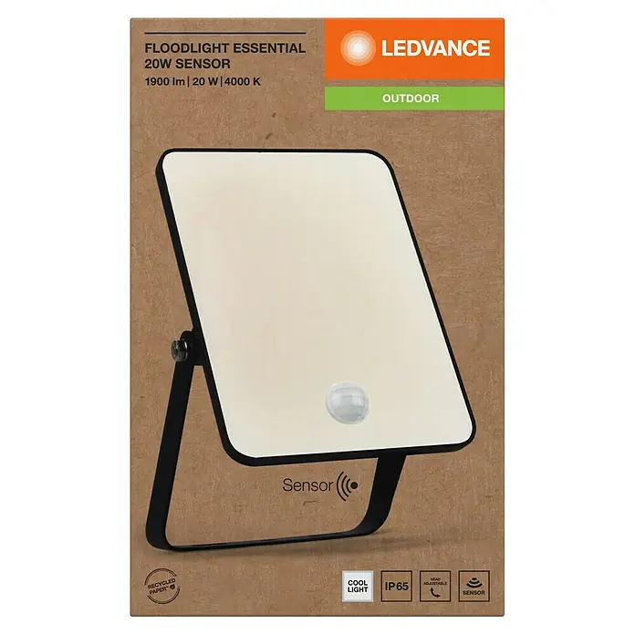 Ledvance Essential LED-Strahler Sensor - 1.900 lm, IP65, L x B x H: 173 x 111 x 33 mm - Das LEDVANCE Floodlight Essential 20W Sensor, eine Outdoor-Flutlichtleuchte mit Bewegungsmelder für zuverlässige Ausleuchtung.