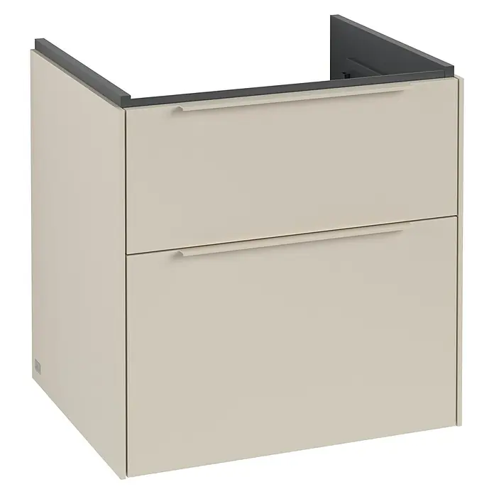 Villeroy & Boch Subway 3.0 Waschbeckenunterschrank - Cashmere Grey, Anzahl Schubladen: 2 Stk., Farbe Griff: Monochrom, B x T x H: 57,2 x 47,8 x 57,6 cm - Moderner Badezimmerschrank mit zwei Schubladen und minimalistischen Griffen in Beige und Grau. Praktische Badmöbel für mehr Stauraum.