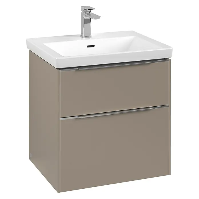 Villeroy & Boch Subway 3.0 Waschbeckenunterschrank - Taupe, Anzahl Schubladen: 2 Stk., Farbe Griff: Aluminium glänzend, B x T x H: 57,2 x 47,8 x 57,6 cm, Mit Beleuchtung - Badezimmermöbel mit Waschbecken und zwei Schubladen in modernem Design. Die Farbe ist ein elegantes Taupe, die Griffe sind aus Chrom.