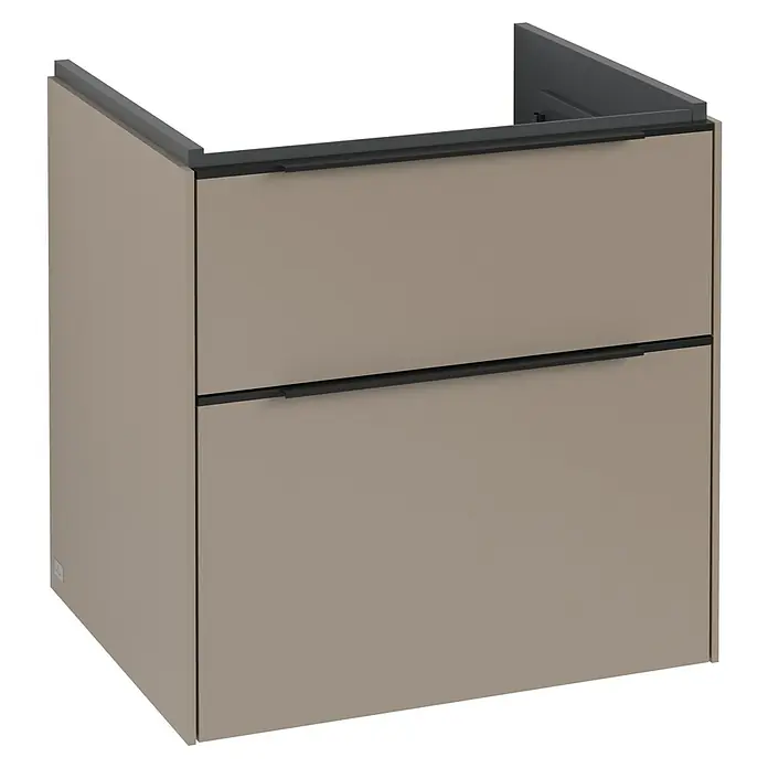 Villeroy & Boch Subway 3.0 Waschbeckenunterschrank - Taupe, Anzahl Schubladen: 2 Stk., Farbe Griff: Volcano Black, B x T x H: 57,2 x 47,8 x 57,6 cm - Ein moderner Badunterschrank in Taupe mit zwei Schubladen und eleganten schwarzen Griffen. Perfekt für ein stilvolles Badezimmer.