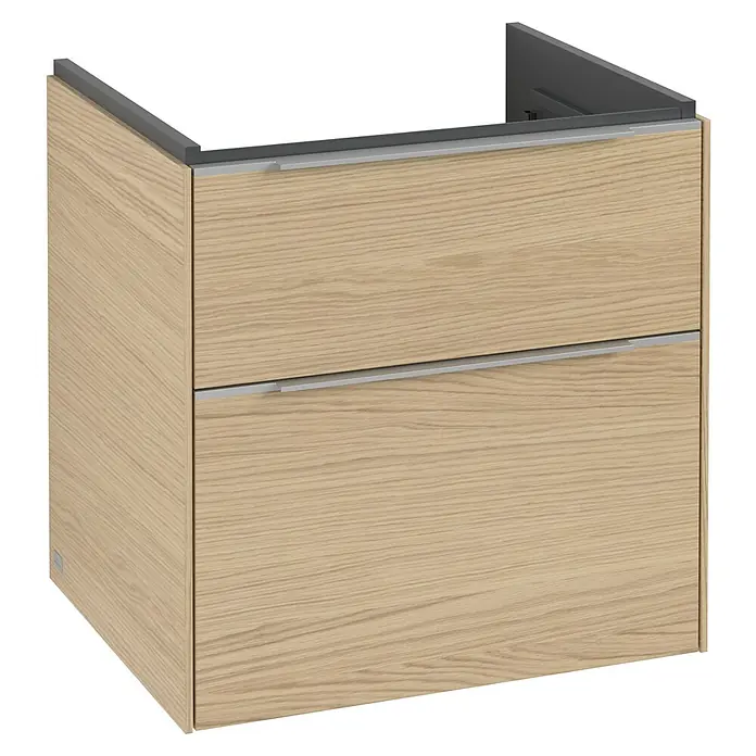 Villeroy & Boch Subway 3.0 Waschbeckenunterschrank - Nordik Oak, Anzahl Schubladen: 2 Stk., Farbe Griff: Aluminium glänzend, B x T x H: 57,2 x 47,8 x 57,6 cm, Mit Beleuchtung - Badezimmerschrank mit zwei Schubladen in Holzoptik und eleganten Griffen für ein modernes Ambiente.