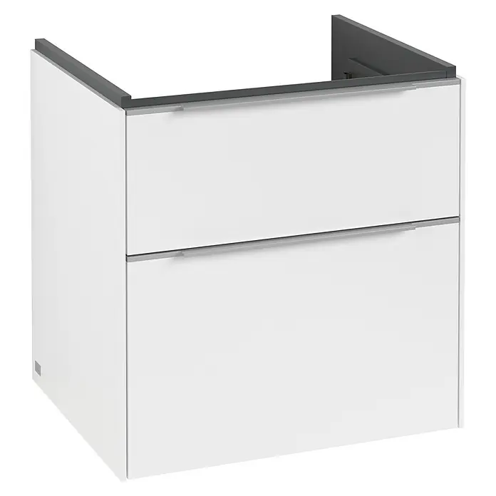 Villeroy & Boch Subway 3.0 Waschbeckenunterschrank - Pure White, Anzahl Schubladen: 2 Stk., Farbe Griff: Aluminium glänzend, B x T x H: 57,2 x 47,8 x 57,6 cm, Mit Beleuchtung - Dieser Waschtischunterschrank in Weiß mit zwei Schubladen bietet praktischen Stauraum im modernen Badezimmer. Ideal für Ordnung und stilvolles Design.