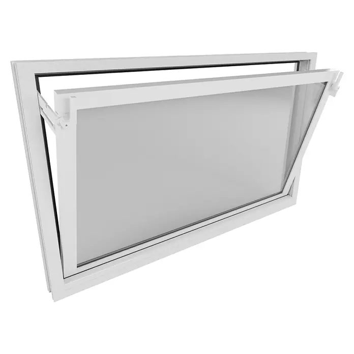 Solid Elements Kippfenster - 100 x 60 cm, Weiß - Das Bild zeigt ein gekipptes Fenster mit weißem Rahmen, das Licht hereinlässt und eine moderne Ästhetik bietet. Ideal für Belüftung und Helligkeit.