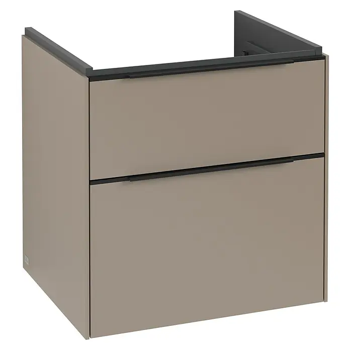 Villeroy & Boch Subway 3.0 Waschbeckenunterschrank - Taupe, Anzahl Schubladen: 2 Stk., Farbe Griff: Volcano Black, B x T x H: 57,2 x 47,8 x 57,6 cm, Mit Beleuchtung - Brauner Badschrank mit zwei Schubladen und Griffen, die sich in die Schubladen einfügen und ein schlichtes, modernes Aussehen erzeugen.