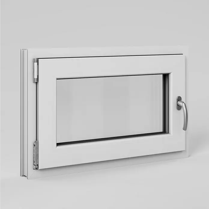 Solid Elements Kellerfenster - B x H: 80 x 50 cm, DIN Anschlag: Links, Weiß - Ein weißes Fenster mit einem Griff, das zur Seite geöffnet ist, sorgt für eine gute Belüftung und mehr Licht im Raum.