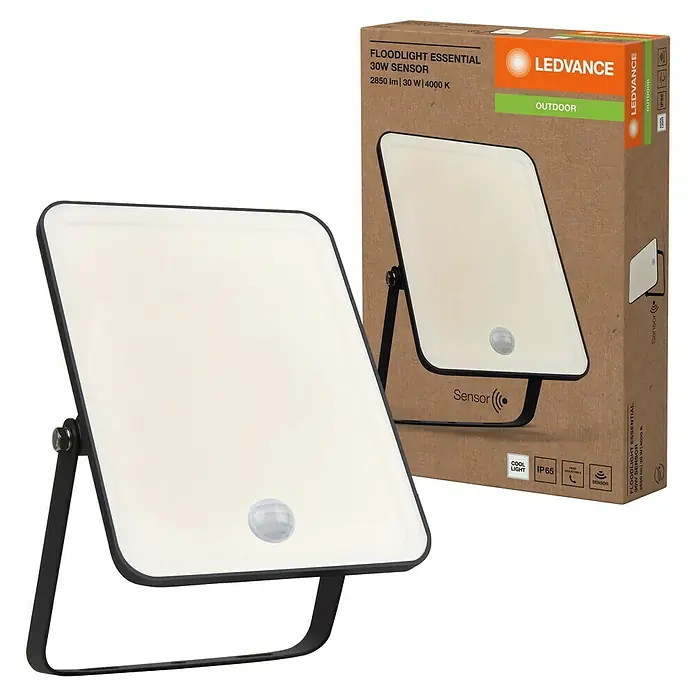 Ledvance LED-Baustrahler Essential Sensor - 30 W, 2.700 lm, 4.000 K, 238 x 161 x 30 mm, IP65 - Das LEDVANCE Flutlicht Essential 30W Sensor, ein kompakter und energieeffizienter Außenstrahler mit Bewegungsmelder, für eine optimale Ausleuchtung.