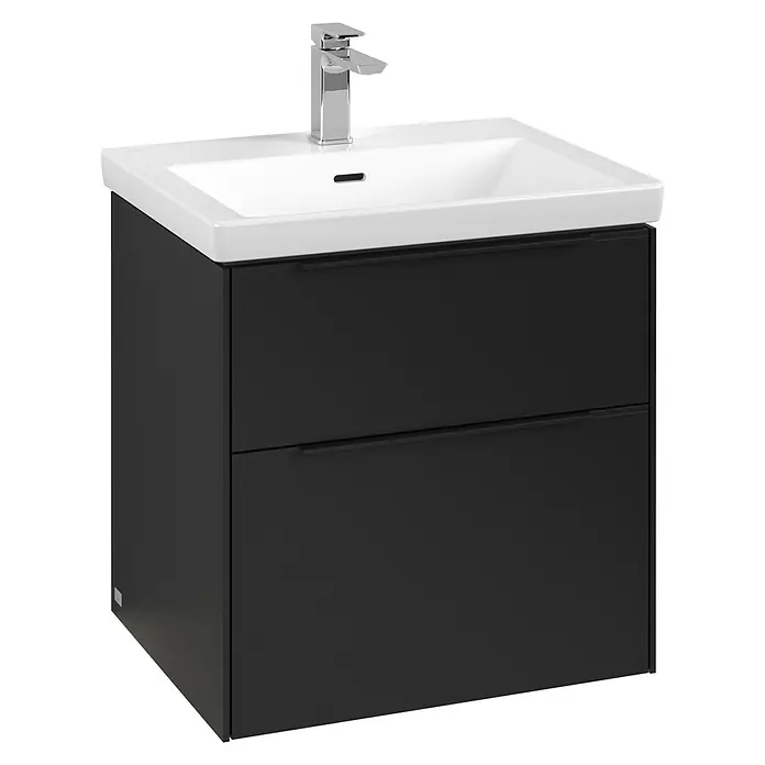 Villeroy & Boch Subway 3.0 Waschbeckenunterschrank - Volcano Black, Anzahl Schubladen: 2 Stk., Farbe Griff: Volcano Black, B x T x H: 57,2 x 47,8 x 57,6 cm, Mit Beleuchtung - Ein moderner Badezimmerschrank mit Waschbecken und zwei Schubladen in dunkler Ausführung. Das Design ist schlicht und elegant.