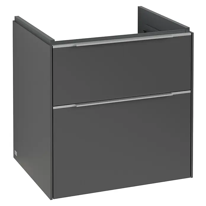 Villeroy & Boch Subway 3.0 Waschbeckenunterschrank - Graphite, Anzahl Schubladen: 2 Stk., Farbe Griff: Aluminium glänzend, B x T x H: 57,2 x 47,8 x 57,6 cm, Mit Beleuchtung - Grauer Badezimmerschrank mit zwei Schubladen und silbernen Griffen. Ein modernes Möbelstück für jedes Badezimmer.