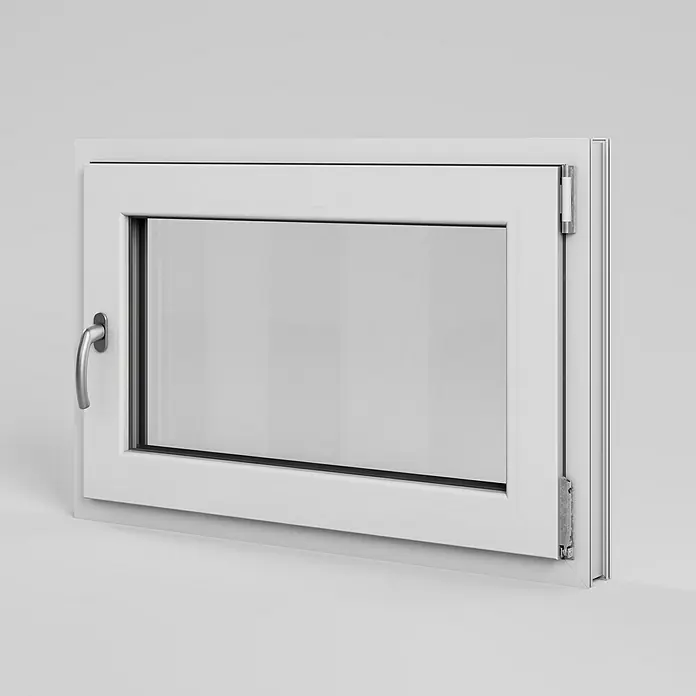 Solid Elements Kellerfenster - B x H: 90 x 60 cm, DIN Anschlag: Rechts, Weiß - Ein weißes Fenster mit einem Griff und einer klaren Glasscheibe. Ideal für natürliches Licht und modernes Design.