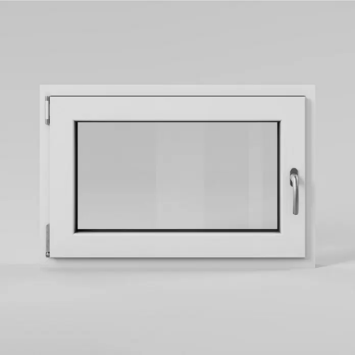 Solid Elements Kellerfenster - B x H: 90 x 60 cm, DIN Anschlag: Links, Weiß - Diese Nahaufnahme zeigt ein weißes Fenster mit einem Griff, das sich ideal für eine moderne oder minimalistische Inneneinrichtung eignet.