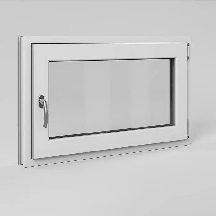 Solid Elements Kellerfenster - B x H: 100 x 60 cm, DIN Anschlag: Rechts, Weiß - Eine Kippfenster-Nahaufnahme in Weiß, das ein modernes Design und Funktionalität für eine optimale Raumbelüftung bietet.