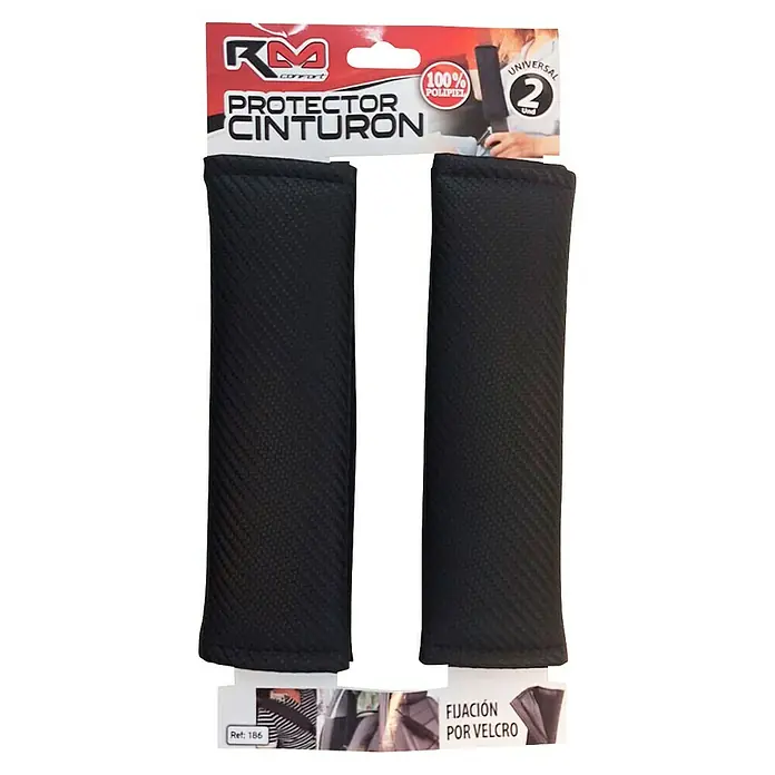 Rolmovil Funda para el cinturón - Cuero artificial, Automóviles - Par de protectores de cinturón de seguridad negros de polipiel con textura de fibra de carbono y cierre de velcro para uso universal.