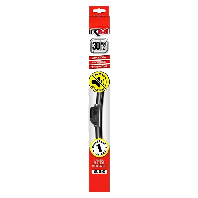 Rolmovil Goma de escobilla limpiaparabrisas - Largo: 30 cm, Acero inoxidable - Limpiaparabrisas universal RM, 30cm/12 pulgadas, de goma natural y acero inoxidable para funcionamiento silencioso.