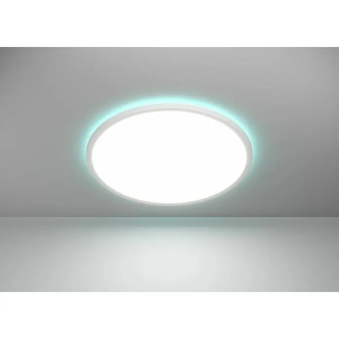 Eglo connect.z LED-Panel rund Rovito-Z - 16,8 W, Ø x H: 50 x 3,2 cm, Weiß, RGBW - Deckenleuchte mit kreisförmigem Design und sanfter bläulicher Hintergrundbeleuchtung.