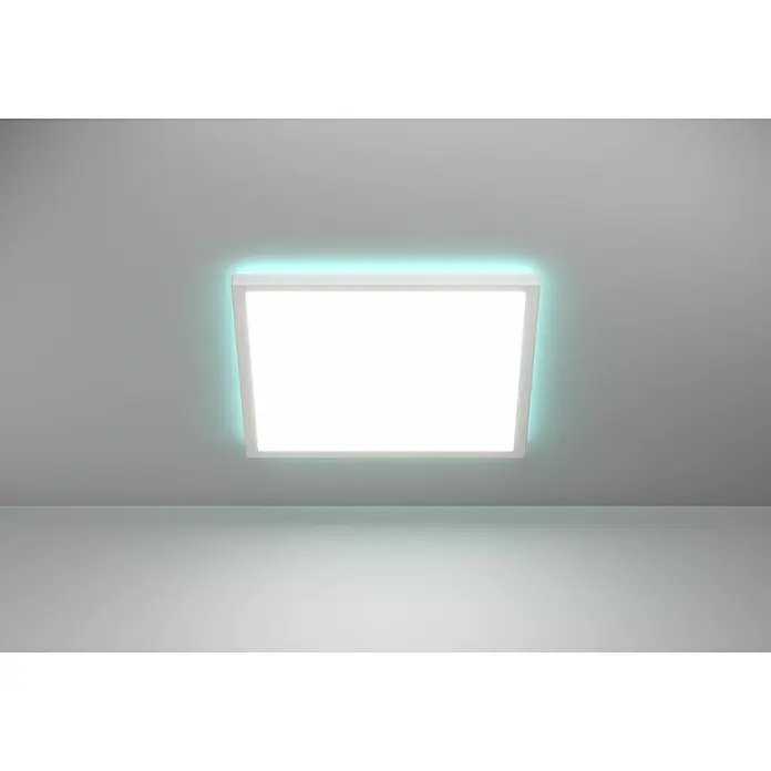 Eglo connect.z LED-Panel Rovito-Z - 22 W, L x B x H: 39 x 39 x 3 cm, Weiß, RGB - Moderne Deckenleuchte mit indirekter Beleuchtung, die ein weiches, blaues Licht erzeugt und eine elegante Atmosphäre im Raum schafft.